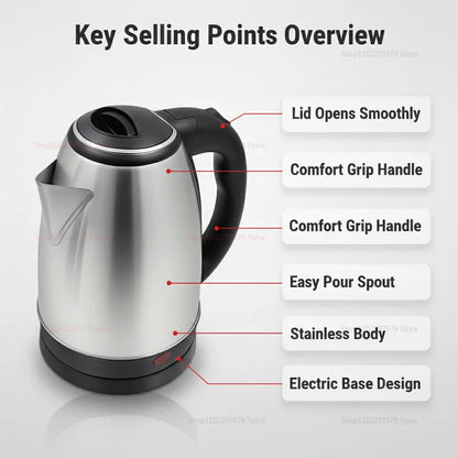 2.0L Smart Kettles Large Capacity Electric Kettle 304 Stainless Steel Durable Portable Water Boiler Pot Fast Boil Quickly Kettle