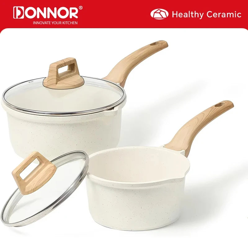 DONNOR 2.5Qt Sauce Pan With Lid Nonstick Granite Saucepan for All Stove Top Sauce Soup Pot Milk Pan with Pour Spouts JT281
