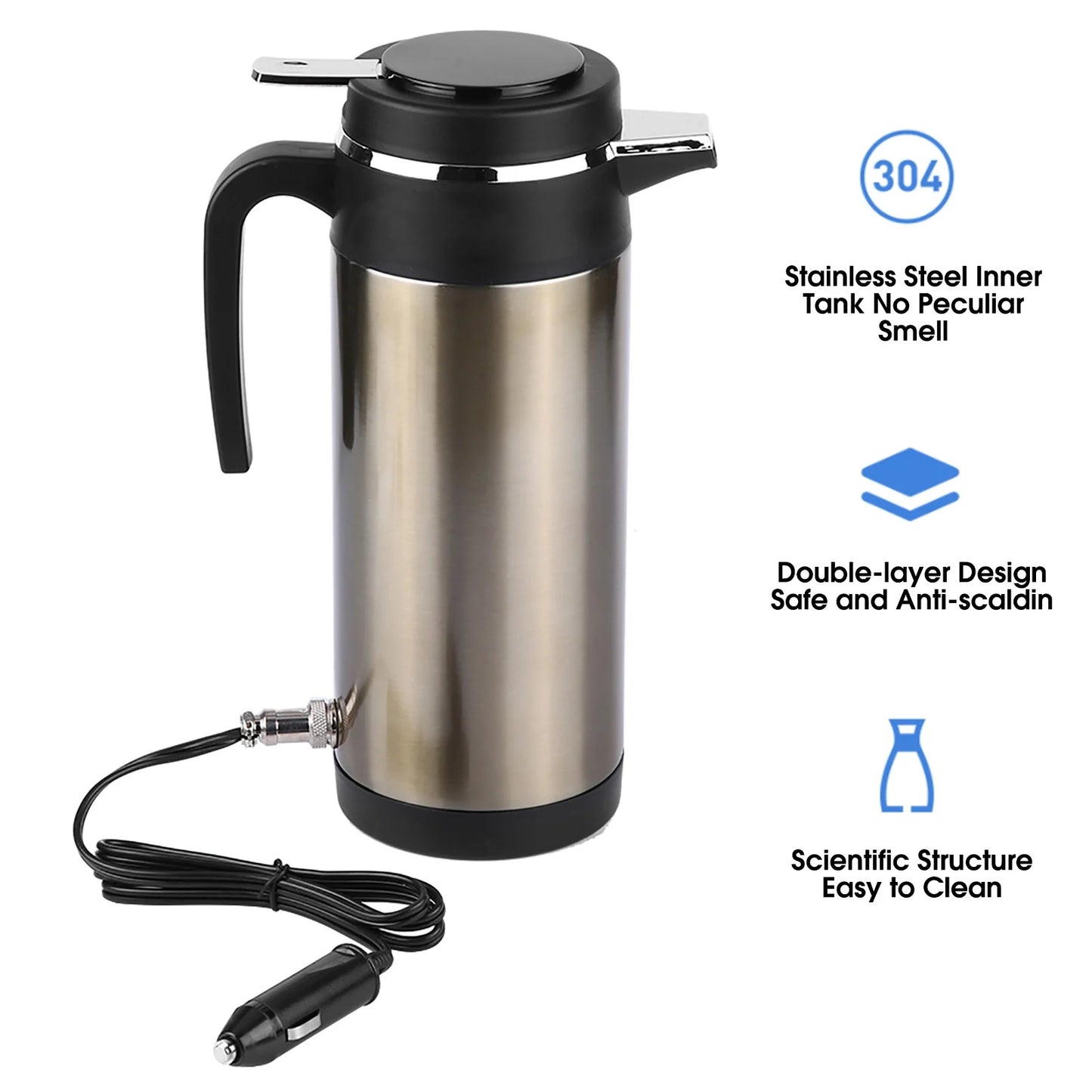 1000ML 12V/24V Stainless Steel Electric in Car Kettle Travel Thermoses Heating Water Bottle Electric in car Kettle in car Kettle