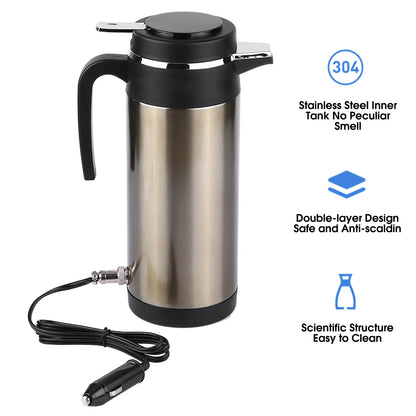 1000ML 12V/24V Stainless Steel Electric in Car Kettle Travel Thermoses Heating Water Bottle Electric in car Kettle in car Kettle