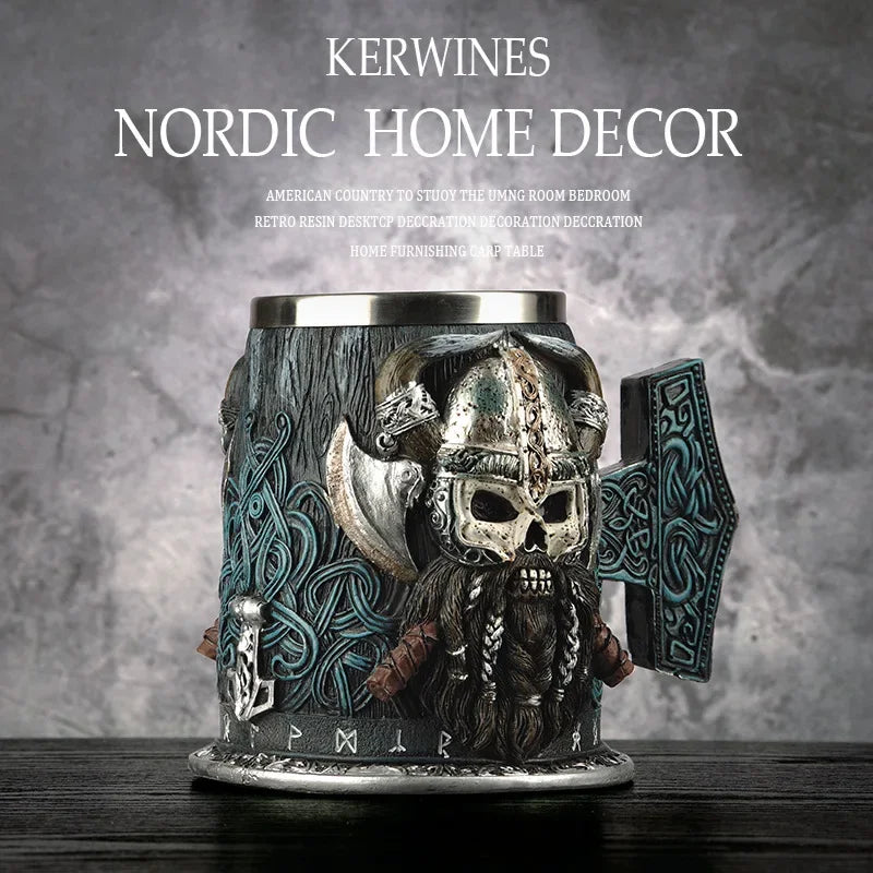 3D Beer Mugs Coffee Cups Gothic Goblet Iron Tankard Stainless Steel Resin Wine Glass Mug 600ML Skull Father's Day Gift 1 pcs