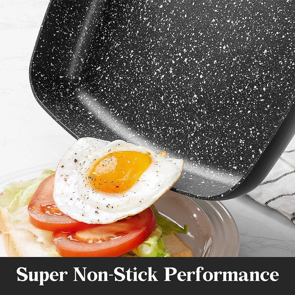 KOCH SYSTEME CS 10 Inch Nonstick Grill Pan for Stove Tops, Nonstick Skillet with Bakelite Handle, Square Grill Skillet with Lid