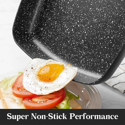 KOCH SYSTEME CS 10 Inch Nonstick Grill Pan for Stove Tops, Nonstick Skillet with Bakelite Handle, Square Grill Skillet with Lid