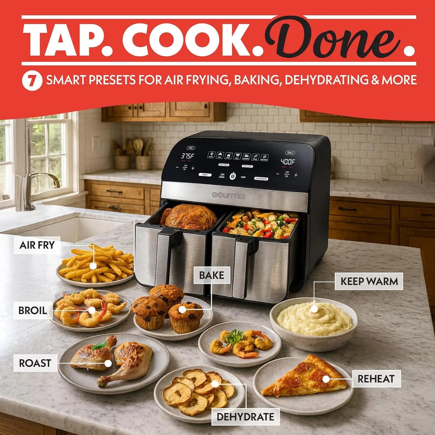 10 Qt Dual Basket Air Fryer, 7 Presets, Sync Finish, Dishwasher Safe