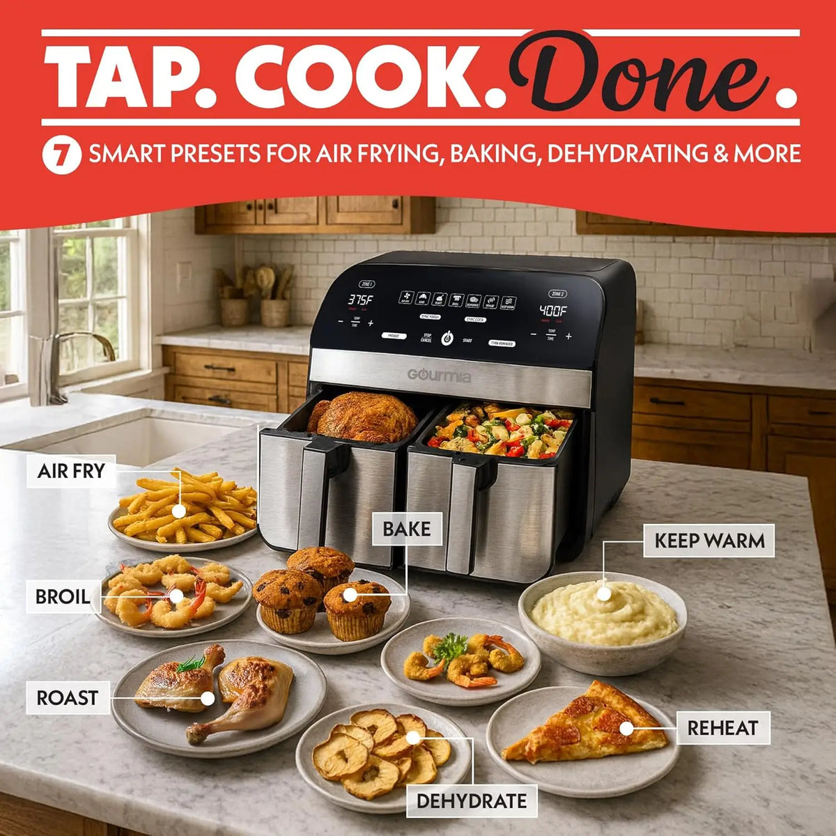 10 Qt Dual Basket Air Fryer, 7 Presets, Sync Finish, Dishwasher Safe