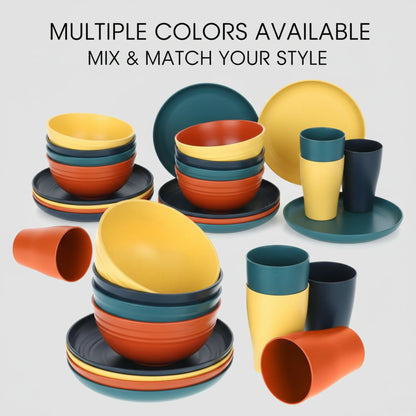 32-Piece Wheat Straw Dinnerware Set | Service for 8 | BPA-Free, Unbreakable, Microwave & Dishwasher Safe | Colorful Plates, Bowl