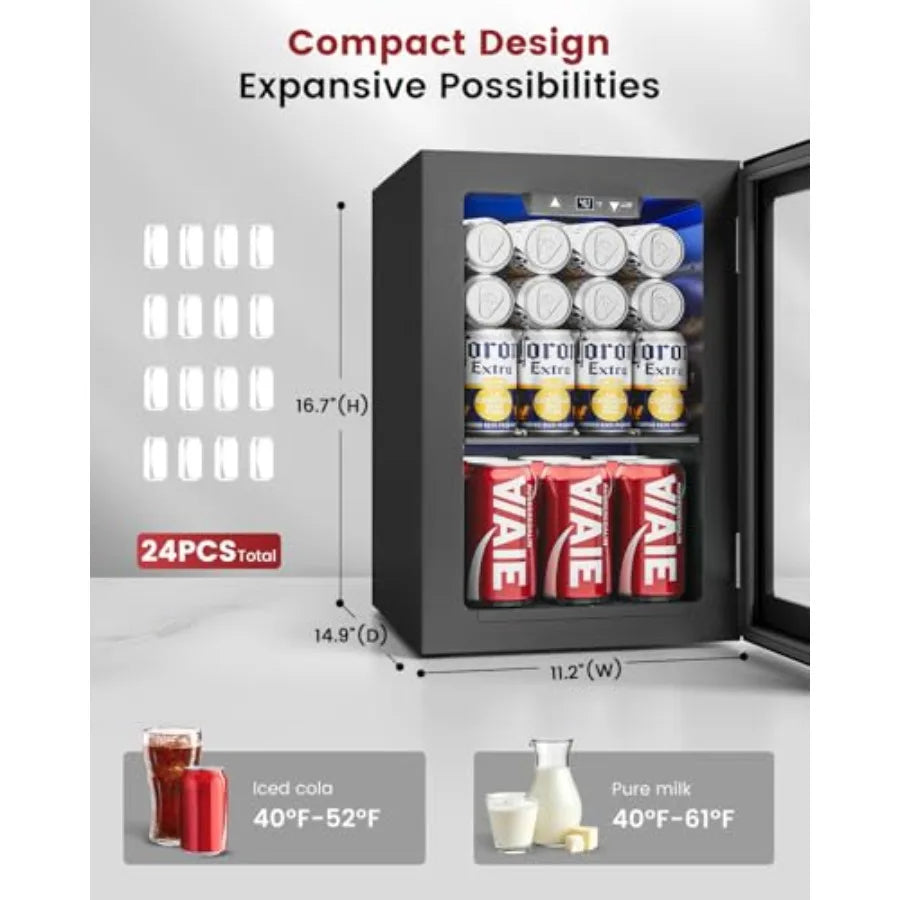 24 Cans Beverage Refrigerator Cooler - Mini Fridge with Digital Temperature Control, Soda Wine Beer Drink Fridge for Office Hom