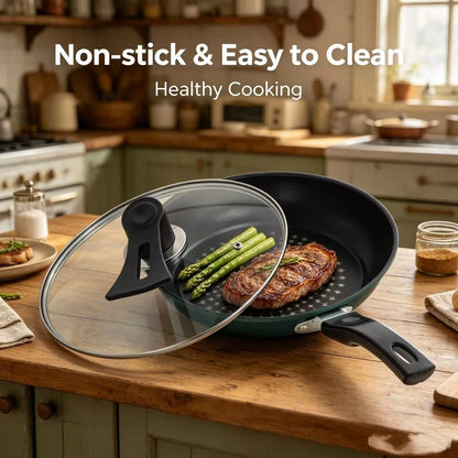 Cast Iron Skillet with Lid, Non-Stick, Non-Coated, Oil-Retaining, Suitable for Home Use, Steak Frying Pan, Pancake Pan, Small Pan, Special Pan for Hand-Grabbed Pancakes