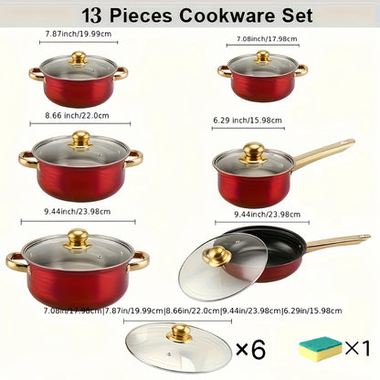 13pcs Tri-Ply Stainless Steel Cookware Set with Lids, Pots And Pans Kitchen Set, Induction-Ready, Pots And Pans Set, Induction