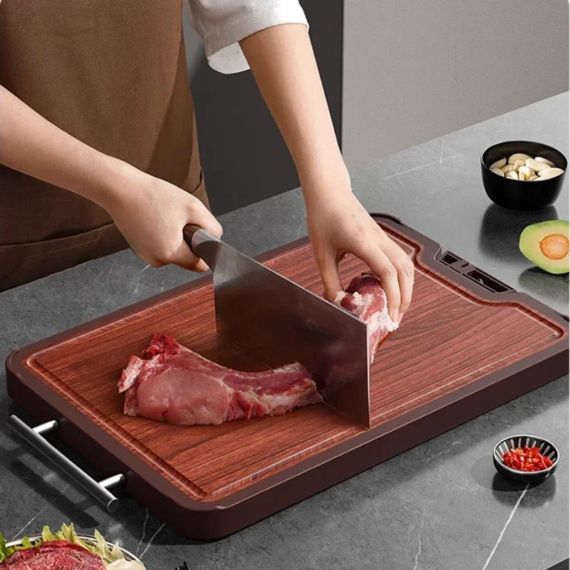 Double-Sided Antibacterial Cutting Board Mold Resistant PP Material Ebony & 316 Stainless Steel Chopping Block for Kitchen