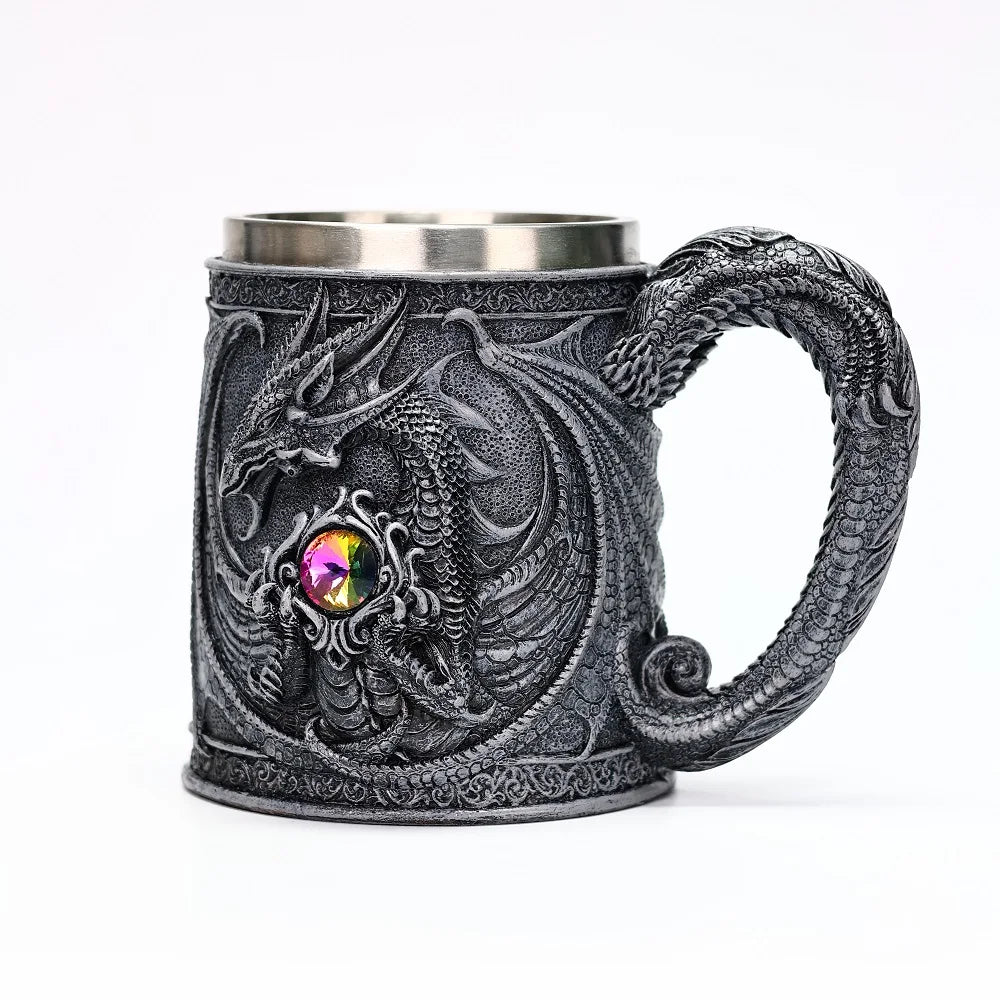 Creative Gothic Legendary Dragon Beer Stein Resin Hand Painted Stainless Steel Drinkware Coffee Cup Mug Friends Gift