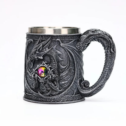 Creative Gothic Legendary Dragon Beer Stein Resin Hand Painted Stainless Steel Drinkware Coffee Cup Mug Friends Gift