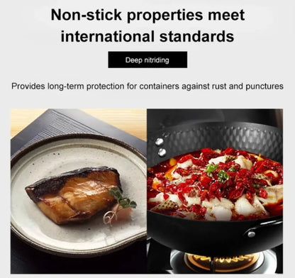 Healthy Hand Forging Cast Iron Pot NonStick Uncoated Frying Pan with Wooden Lid Chinese Wok Induction Cooker Gas