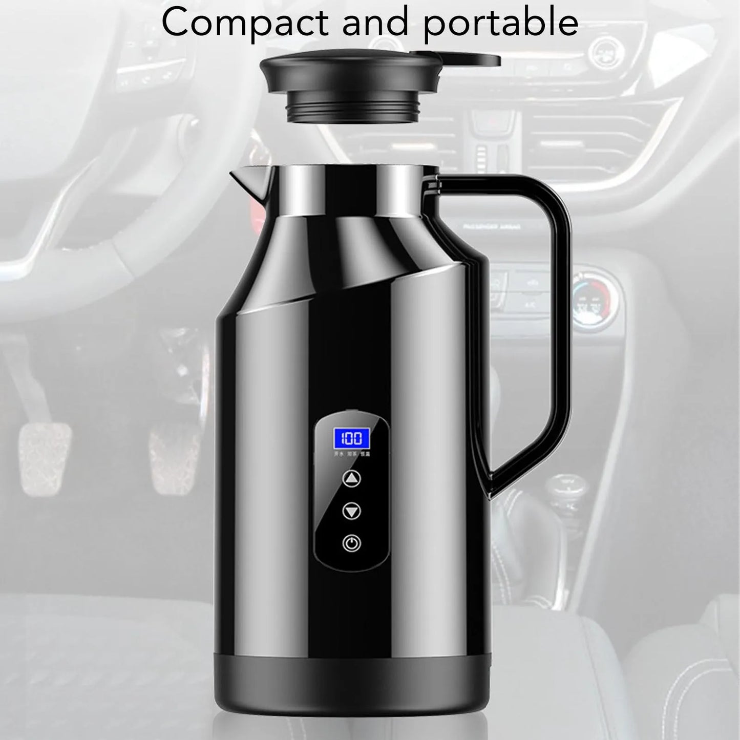 1500ML Car Hot Kettle Portable Water Heater Auto 12V 24V for Tea Coffee Stainless Steel Display with Cigarette Lighter Plug