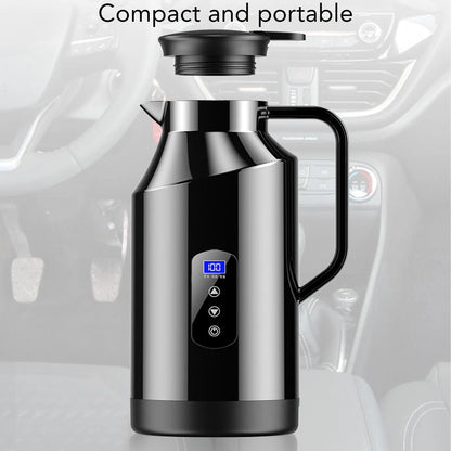 1500ML Car Hot Kettle Portable Water Heater Auto 12V 24V for Tea Coffee Stainless Steel Display with Cigarette Lighter Plug