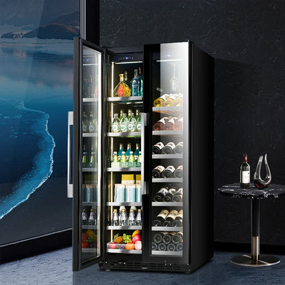 Home Kitchen Wine and Beverage Refrigerator Double Door Cooler Dual Zone Temperature 16 Shelves