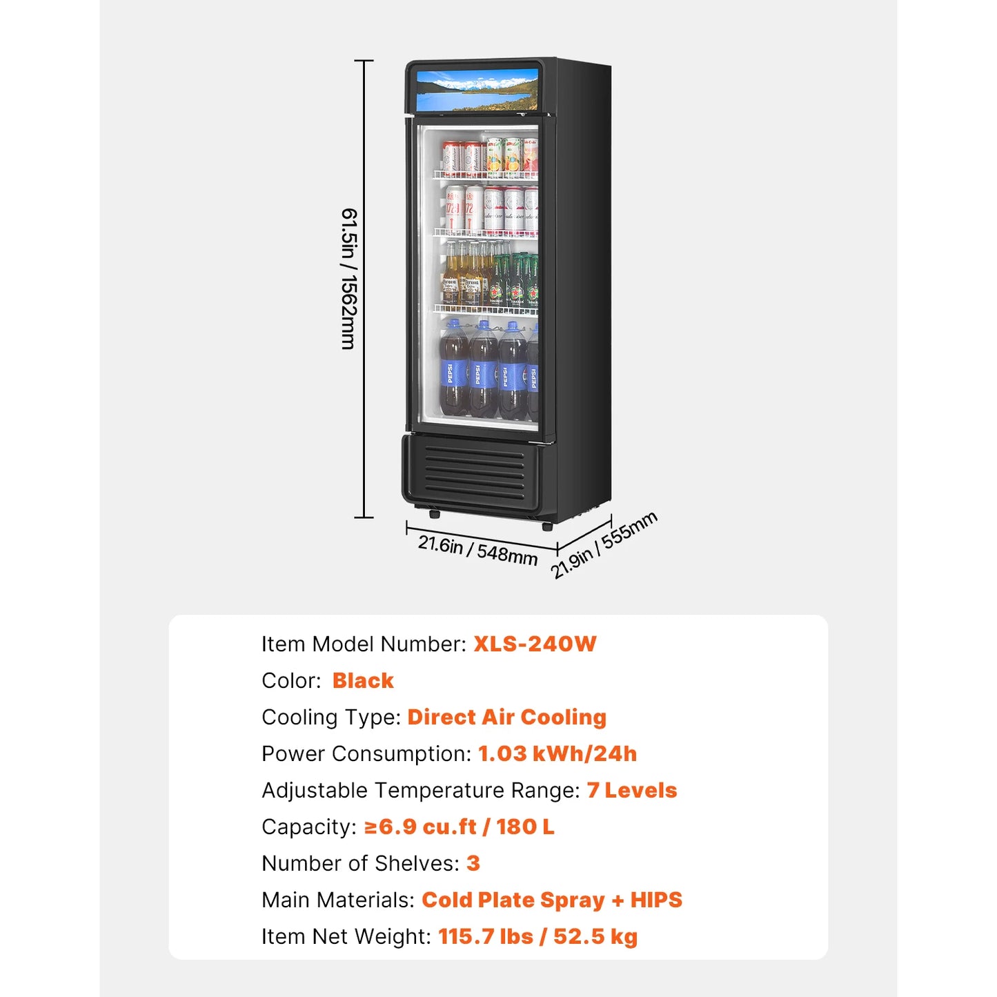 SucceBuy Commercial Merchandiser Refrigerator Glass Door Display Refrigerator Beverage Refrigerator Cooler Merchandiser