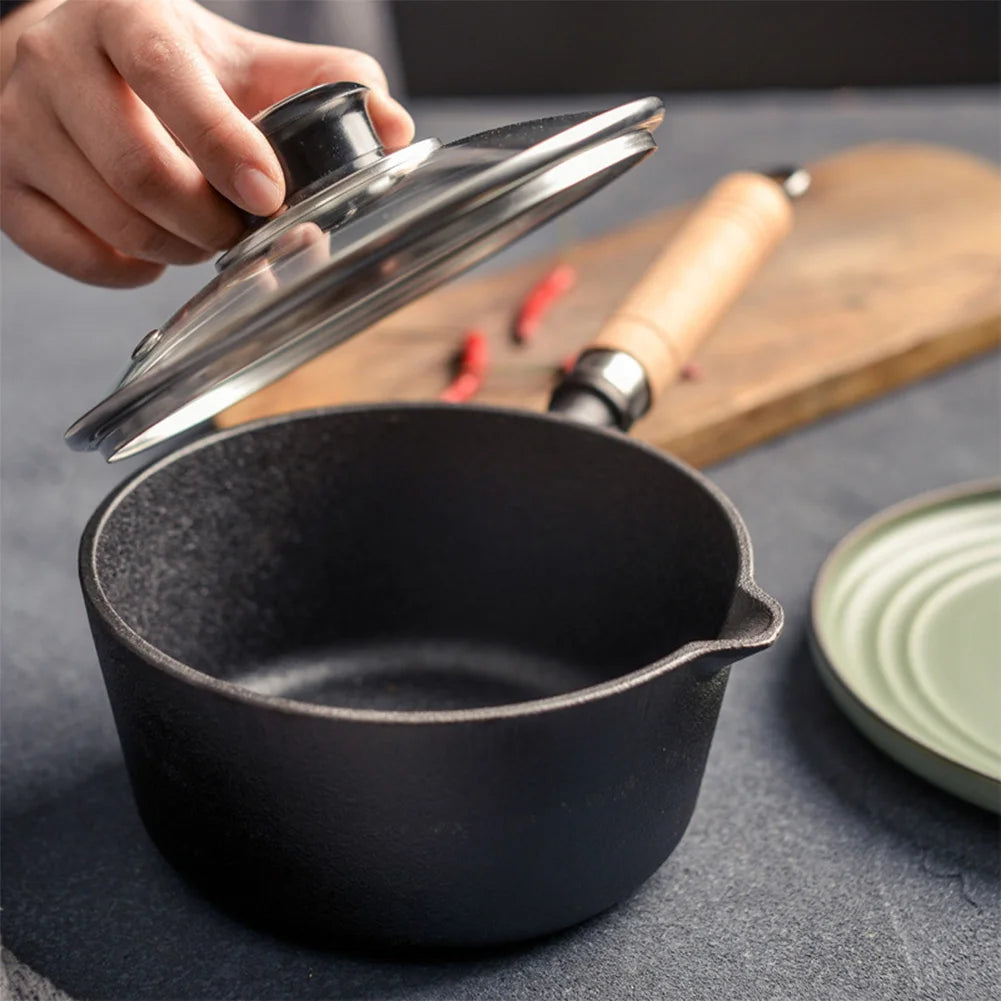 Cast Iron Milk Pan with Pour Spout Non-Stick Hot Oil Pan Butter Melting Pot Cooking Saucepan for Pouring Oil Milk Heating Frying
