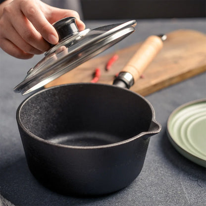 Cast Iron Milk Pan with Pour Spout Non-Stick Hot Oil Pan Butter Melting Pot Cooking Saucepan for Pouring Oil Milk Heating Frying