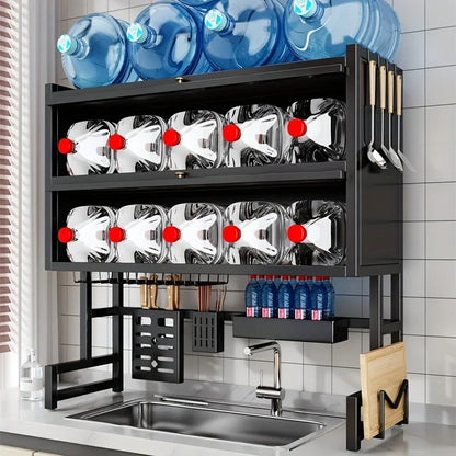 Dish Rack Kitchen Carbon Steel Over Sink Organizer Dustproof Multi Compartment Easy Mount Sink Storage Space