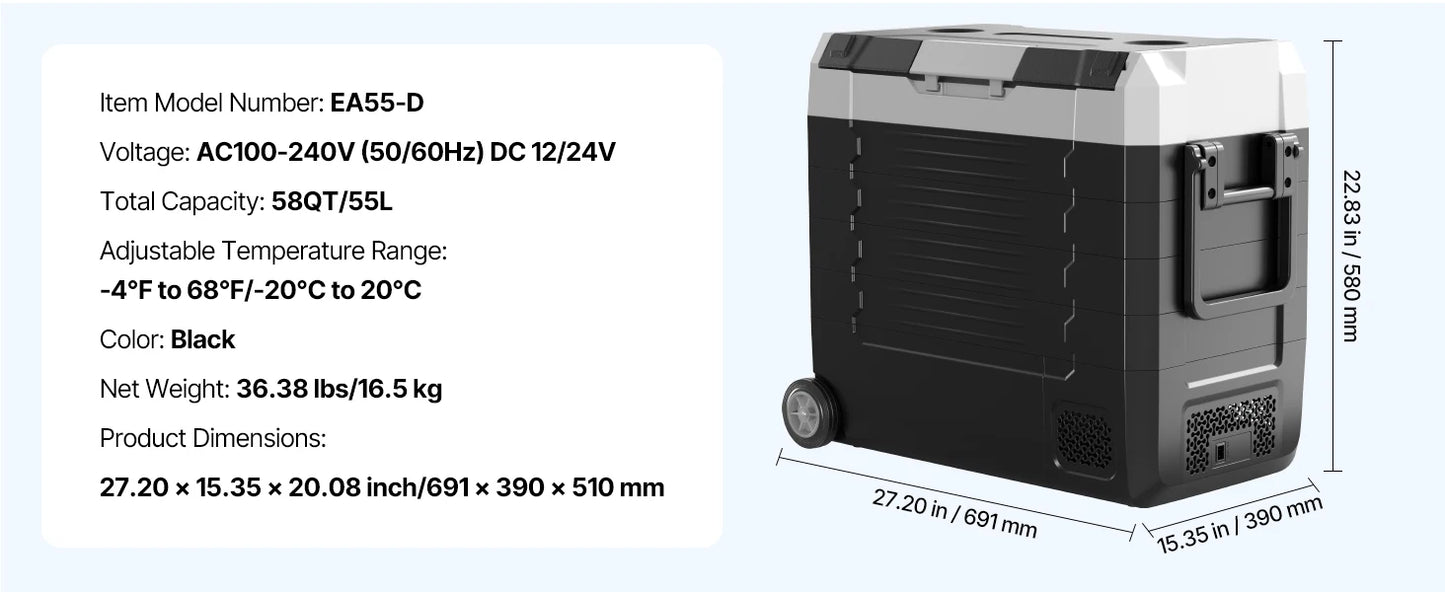 SucceBuy 35L 45L 55L Portable Foldable Handle Car Refrigerator with Wheel -4°F to 68°F Truck Refrigerator with APP Control Compressor Freezer for Camping Picnics Car Home Traval