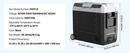 SucceBuy 20L 22L 35L 45L 55L Car Refrigerator Mini Fridge Freezer Portable Compressor Cooler DC 110-240V Ice Box for Camping