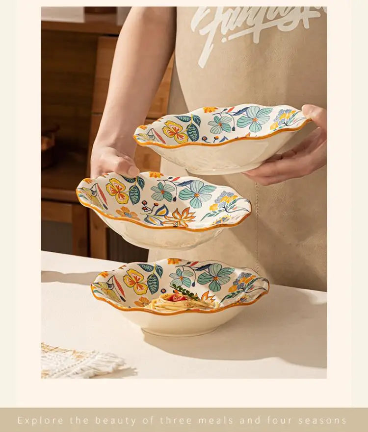 LingAo-Japanese Country Style Ceramic Tableware Set of Plates and Bowls with Underglaze Colors