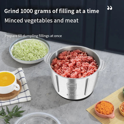 Electric Meat Grinder 2L Beef Meat Crusher 304 Stainless Steel Multi-Function Vegetable Slicer Food Chopper Kitchen Supplies