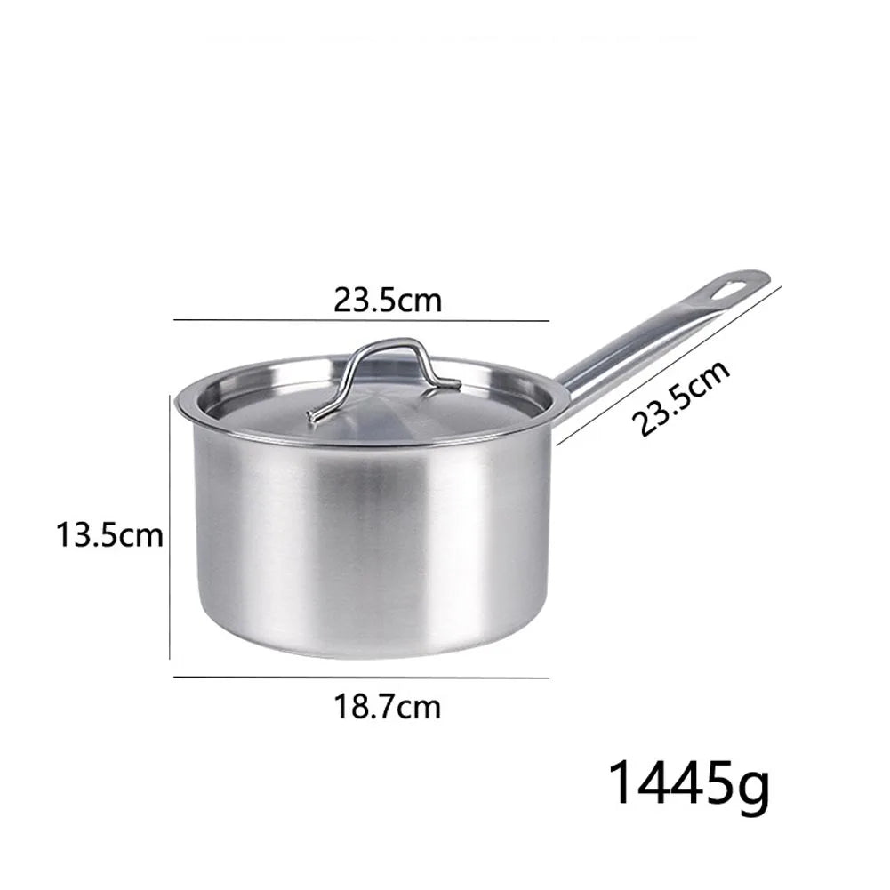 Stainless Steel Milk Pot 16 18 20 22 24cm with Lid Sauce Pan for Gas Electric Induction Stove Boiling Simmering Use