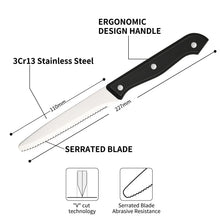 12 Pieces 4.5 Inch Steak Knives Set, Round Tip Serrated Steak Knives with POM Triple Rivets Handle, Dishwasher Safe