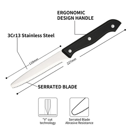 12 Pieces 4.5 Inch Steak Knives Set, Round Tip Serrated Steak Knives with POM Triple Rivets Handle, Dishwasher Safe