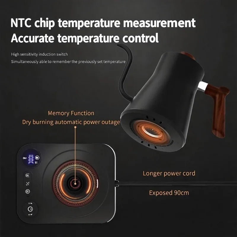 1200W/0.9L Gooseneck Electric Kettle LCD Display Pour Over Kettle for Coffee Tea,Intelligent Temperature Control,Quick Heating