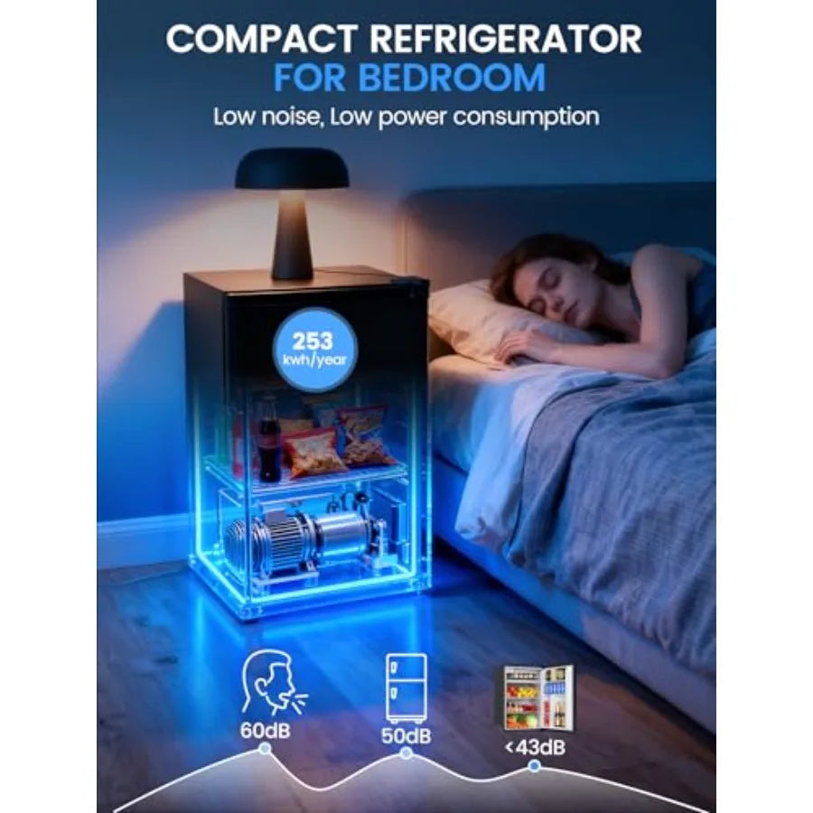 Dorm apartment fridge with freezer: 4.5 cu.ft, black stainless steel finish, ultra-quiet operation, energy-efficient for bedroo