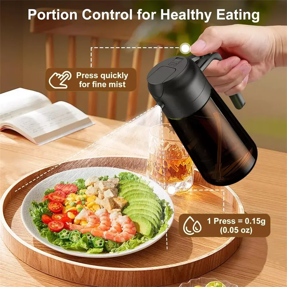 2-in-1 Glass Oil Dispenser & Sprayer - 16oz/470ml Leakproof Olive Oil Sprayer Bottle for Cooking, Air Fryer, BBQ, Baking, Salad