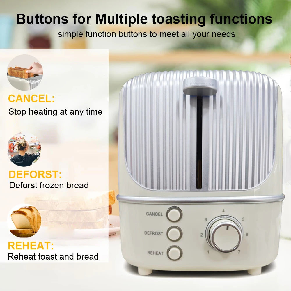 Double Slot Toaster 7 Browning Levels Extra Wide Slot Toaster with Reheat, Defrost and Cancel Includes a Detachable Crumb Tray