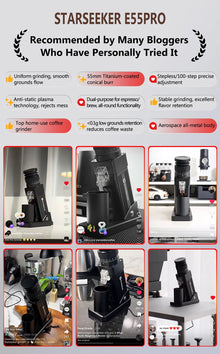 STARSEEKER E55Pro Electric Coffee Grinder 55MM Titanium Cone Burr Stepless Adjustment Espresso Brew Coffee Bean Grinder Black