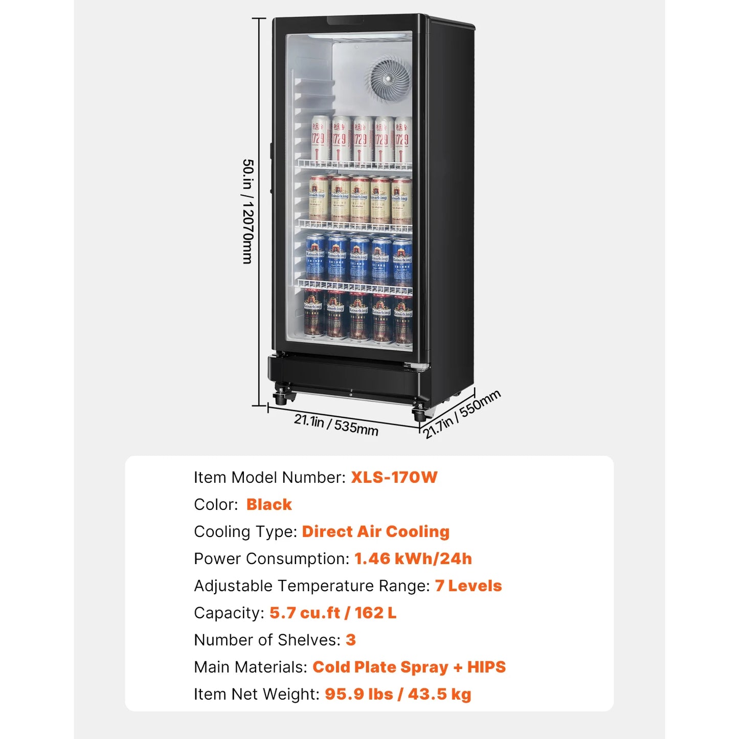 SucceBuy Commercial Merchandiser Refrigerator Glass Door Display Refrigerator Beverage Refrigerator Cooler Merchandiser