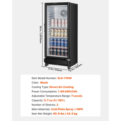SucceBuy Commercial Merchandiser Refrigerator Glass Door Display Refrigerator Beverage Refrigerator Cooler Merchandiser