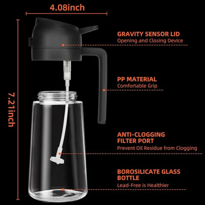 2-in-1 Oil Dispenser and Sprayer, Glass Oil Bottle with Pour and Spray Function, Green and Black