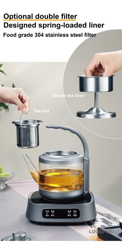 1350W Electric Kettle Fully Auto Bottom Pumping Quick Boiling Kettle Tea Maker Office Glass Temperature Control Teapot 1000ml