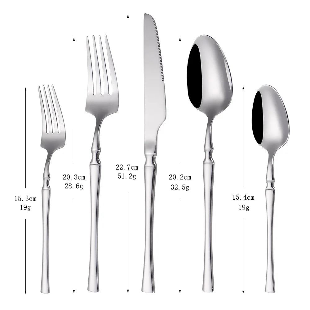 6/24/30Pcs Thin Cutlery Stainless Steel Sliver Tableware Western Dinner Set Solid Color Knife Fork Spoon Mirror Kitchen Utensils