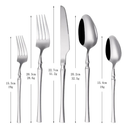 6/24/30Pcs Thin Cutlery Stainless Steel Sliver Tableware Western Dinner Set Solid Color Knife Fork Spoon Mirror Kitchen Utensils