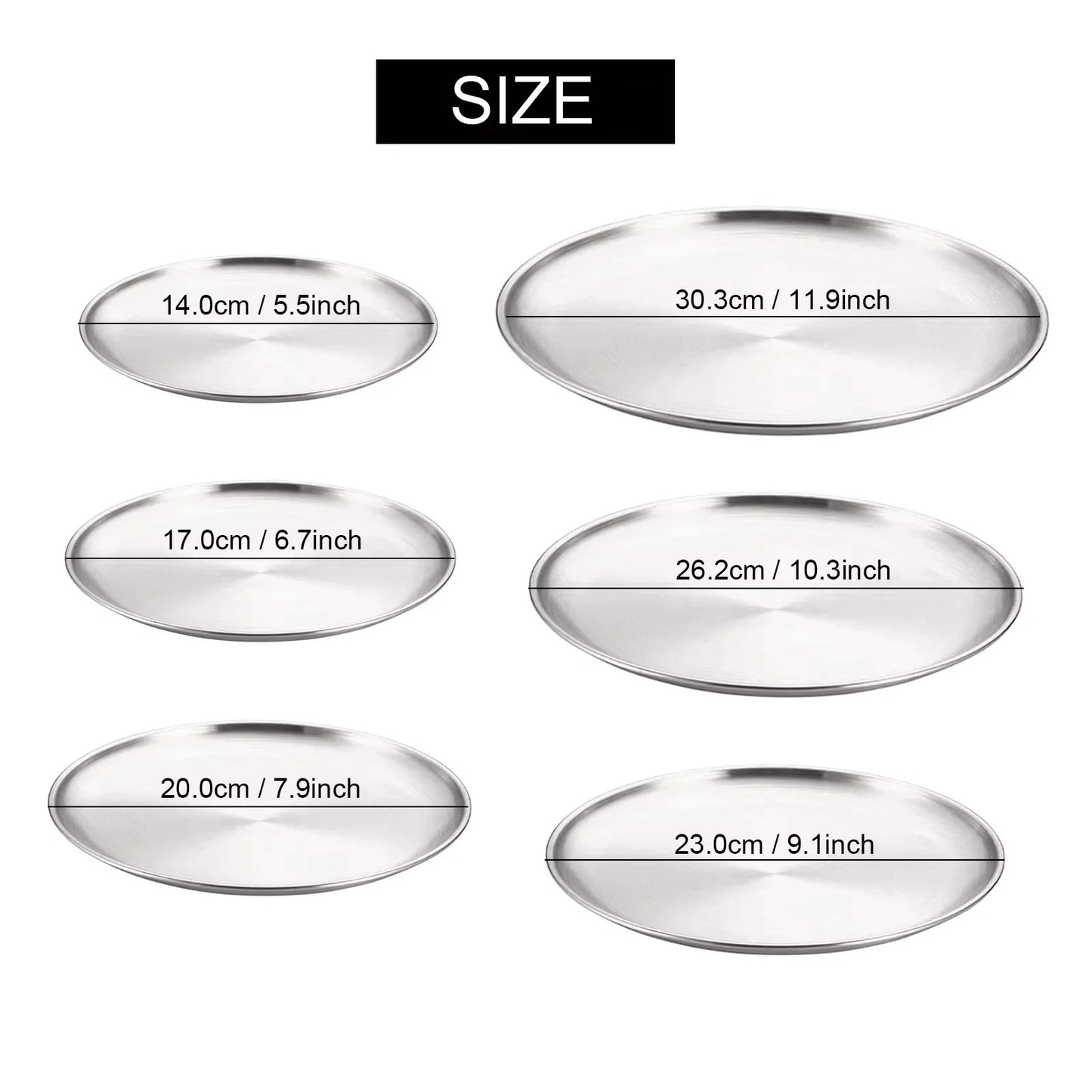 4Pcs Stainless Steel Plate Tray, Dining Tray, Steak Plate, Barbecue Plate, Korean Stainless Steel Circular Barbecue Plate