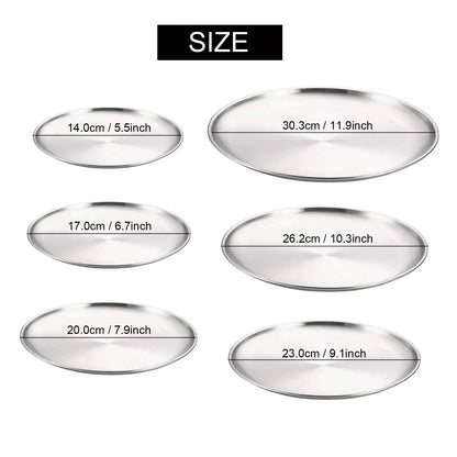 4Pcs Stainless Steel Plate Tray, Dining Tray, Steak Plate, Barbecue Plate, Korean Stainless Steel Circular Barbecue Plate