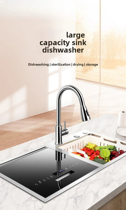 Integrated Sink Dishwasher Built in Disinfection Cabinet Large Capacity Fully Automatic Home Ultrasonic Cleaning EU US UK Plug