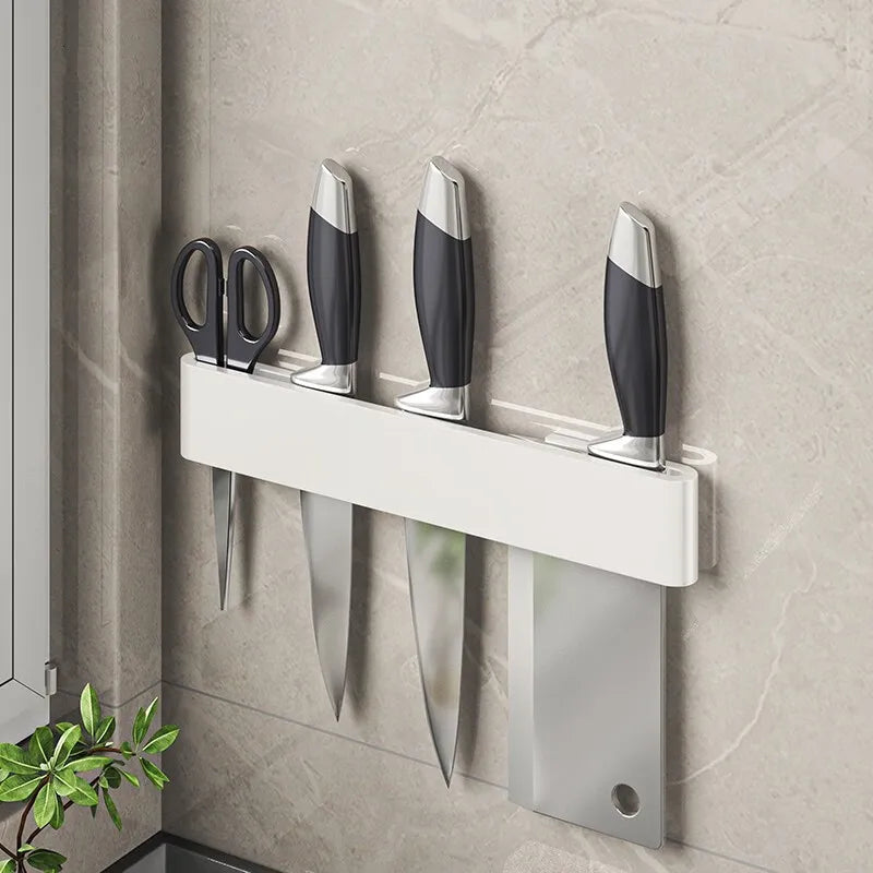 Wall-Mounted Kitchen Knife Holder No Punching Stainless Steel Storage Rack for Home Use 304 Steel Knife Insertion Rack