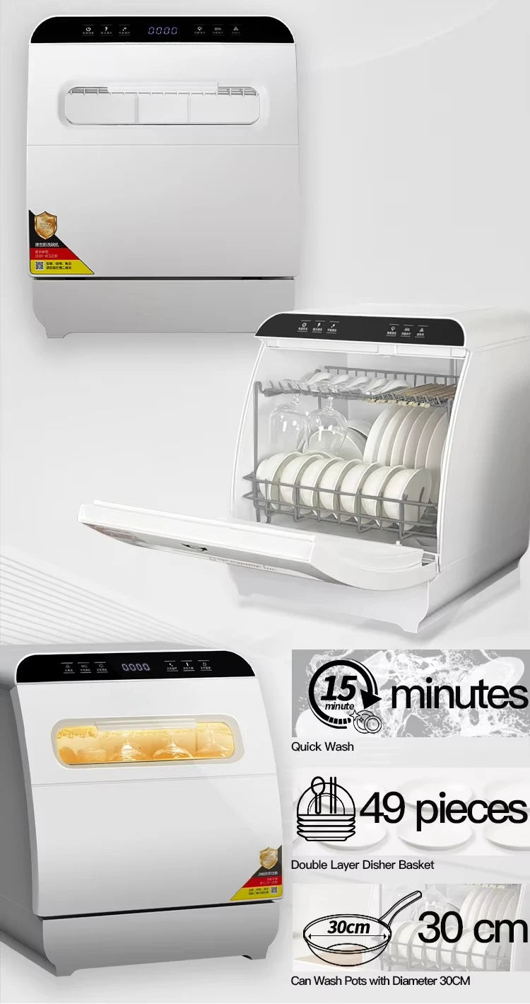 Deshi Countertop Automatic Dishwasher Model Q8 1000W Large Capacity 8 Place Settings Dual Top-and-bottom Spray Arms Smart