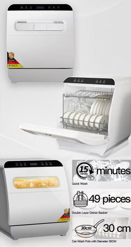 Deshi Countertop Automatic Dishwasher Model Q8 1000W Large Capacity 8 Place Settings Dual Top-and-bottom Spray Arms Smart