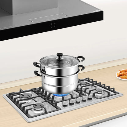 5-Burner Gas Cooktop Scratch Resistance Stainless Steel Gas Stove Simple Control for Home Kitchens/Restaurants/Hotels