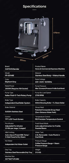 CAFOVO G3148E Commercial Espresso Machine Dual Boiler Rotary Pump TFT Pressure Profiling 9Bar PID Coffee Machine Café Barista